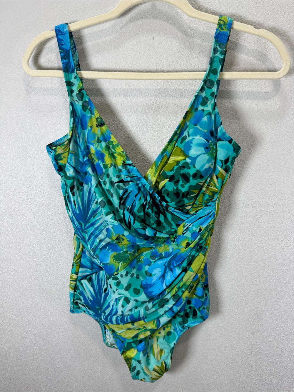Miraclesuit Teal and Green Floral One-Piece Swimsuit